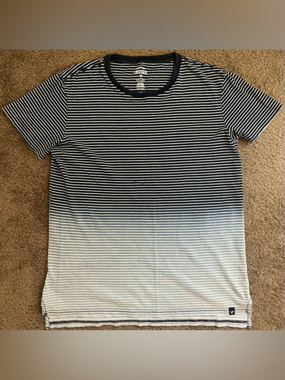 American Eagle Outfitters Black and White Striped Fade T-Shirt